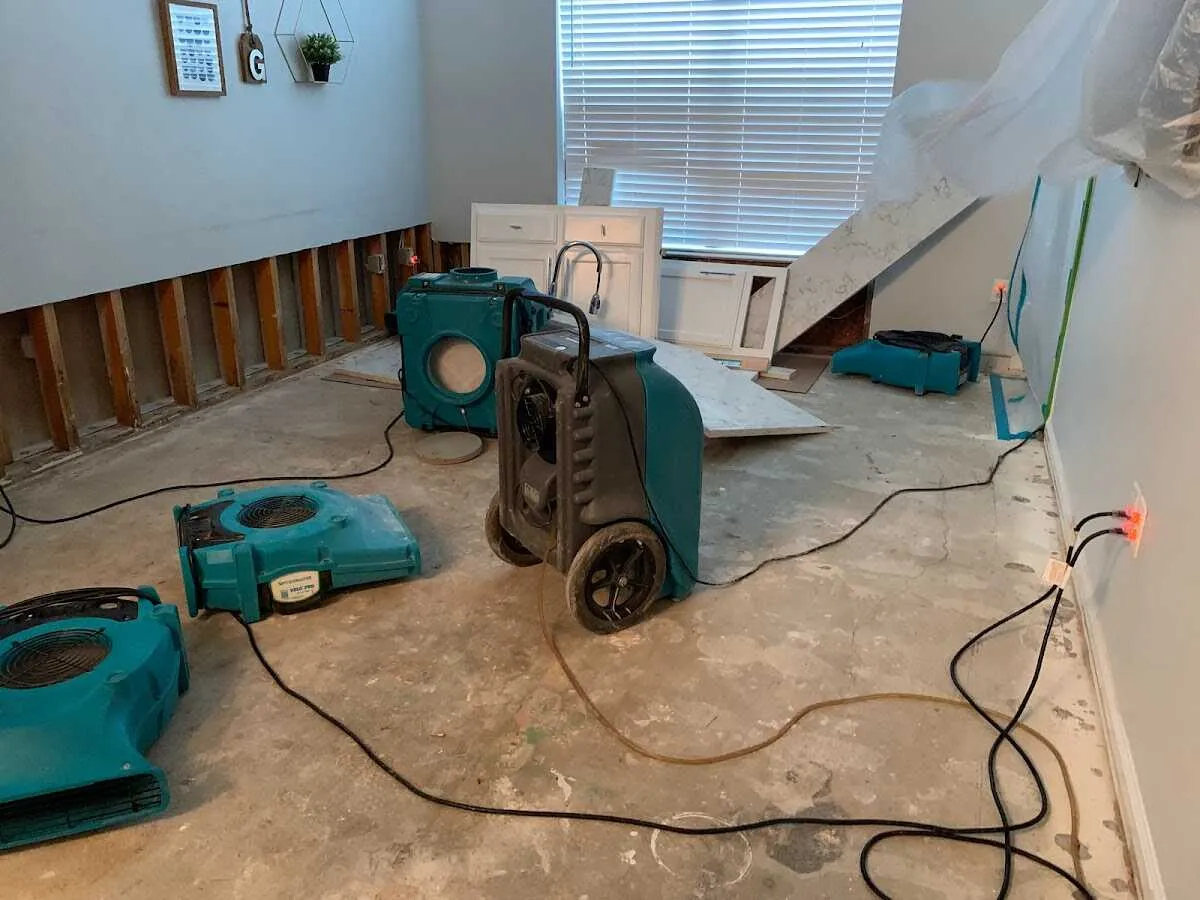 Dehumidifier in flood-cut room for Water Damage Restoration in Standish
